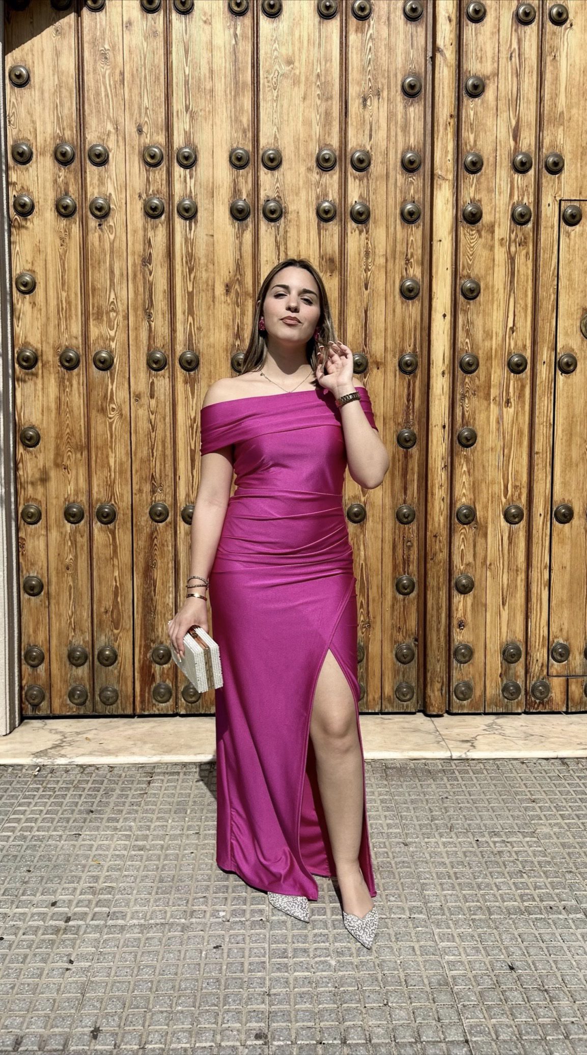 VESTIDO LARGO BARDOT<span> - </span>Fucsia